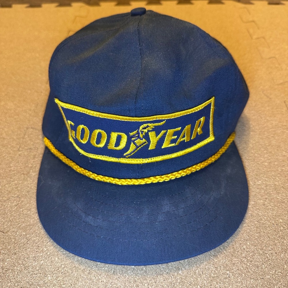 Goodyear Trucker Hat Mens OSFA Navy Blue #1 In Racing Snapback Rope Cap‎ Vintage